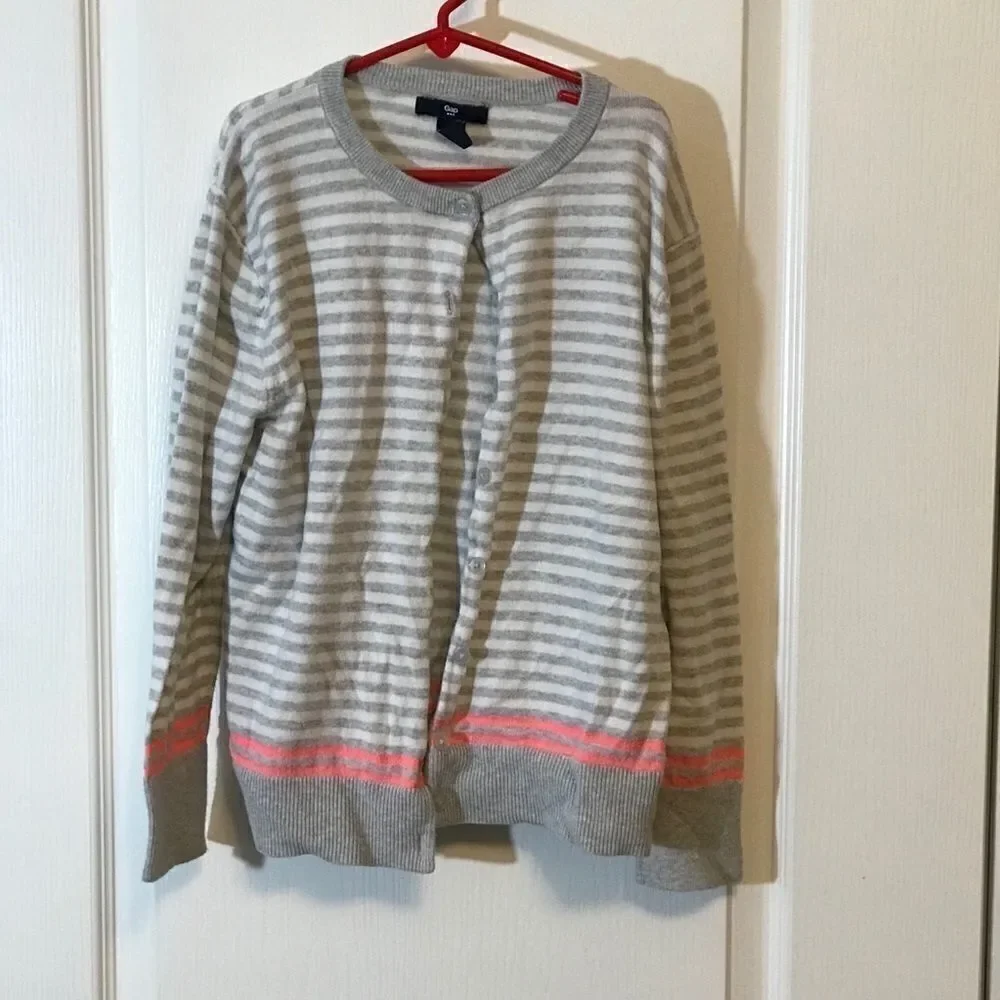 Gap Girls Gray Pink Stripe Cardigan Medium